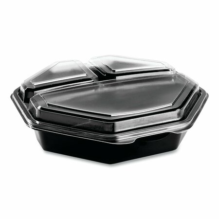 SOLO OctaView Hinged-Lid Cold Food Containers, 3-Compartment, 36 oz, Black/Clear, Plastic, 100PK 864628-PS94